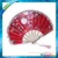 shell-shape curving bamboo ribs silk fan with lace